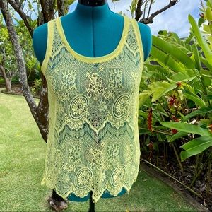 Forever 21 Yellow Sheer Lace Tank Top